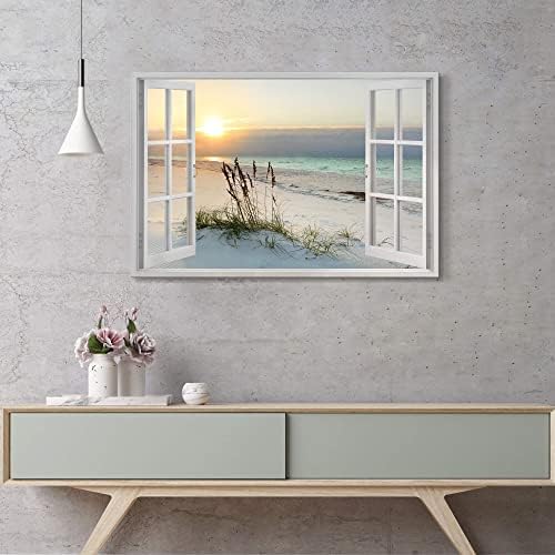 Sea Whisper Beach Painting Wall Art Canvas : 24x36 Inch Coastal Window Artwork - Image 3