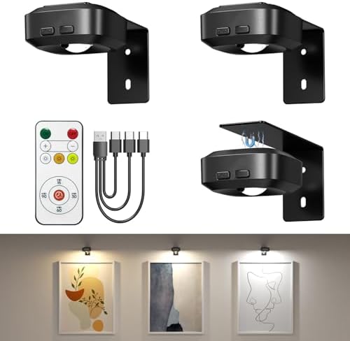 Picture Lights for Wall 3 Pcs, Rechargeable Battery Operated Magnetic Wall by Unknown
