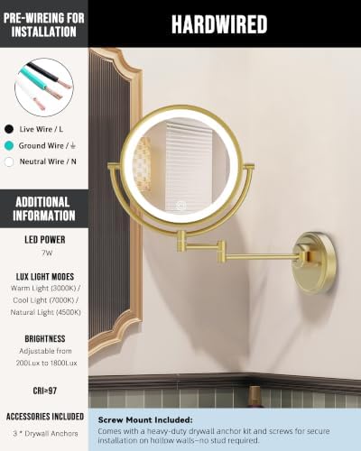 10" Brass Wall Mounted Makeup Mirror - Image 2