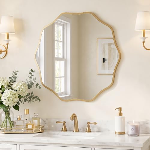 PERFNIQUE Gold Scalloped Mirror, Decorative Modern Wall Decor - Image 2