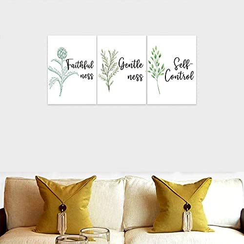 3 Piece Inspirational Wall Art, Quote "Faithfulness Gentleness Self-control" - Image 2