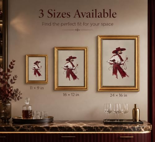 Gold Framed 3D Textured Wall Art, Modern Western Burgundy Fashion Pictures Decor - Image 5