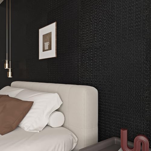 Livelynine Textured Black Peel and Stick Wallpaper 15.8x394 Inch Grasscloth - Image 2
