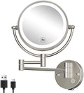 Wall Mounted Lighted Makeup Mirror, 1/5X Magnifying, Brass Brushed Nickel by RECKODOR