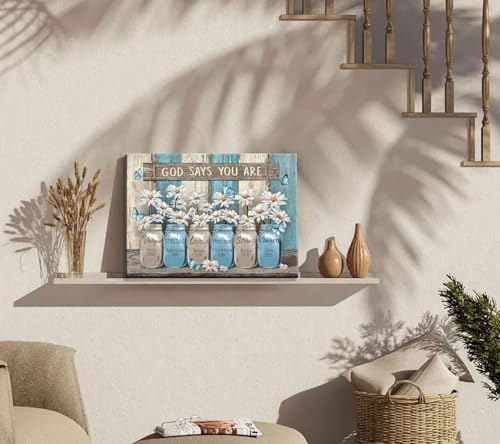 Daisy Canvas Wall Art Vintage Rustic White Flower Pictures Butterfly Wall Decor - Image 3