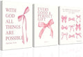 3 Pcs Coquette Pink Bow Canvas Wall Art Inspirational Bible Verses Bow Posters by wallart