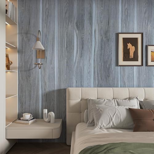 BOMENG Blue Wood Contact Paper Vinyl Wrap Wallpaper Peel & Stick Wall Decor - Image 2