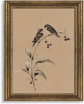 Gold Framed 3D Textured Wall Art, Vintage Sketch Birds on Branch Canvas Prints by Jesicatmin