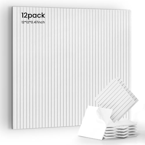 12 Pack Self-Adhesive Acoustic Wall Panels, 12x12 Inch-White by 100PolyesterAcousticPanel