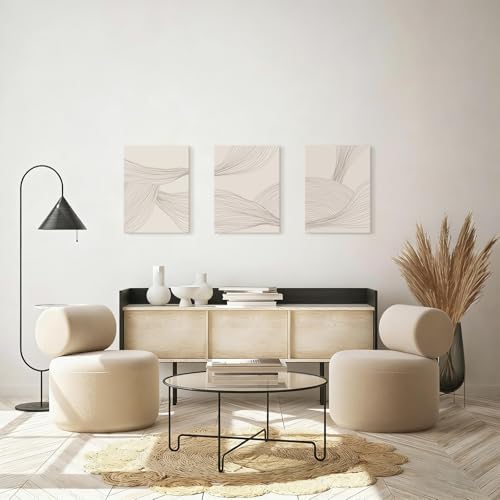 Netural Abstract Wall Art Set of 3, Modern Abstract Art Wall Decor Living Room - Image 2