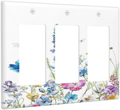 Light Switch Covers Boho Colorful Flowers Plants And Dragonflies 3 Gang Rocker - Image 2