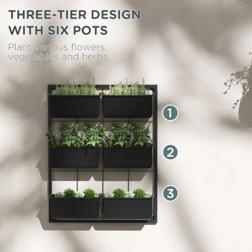 Outsunny 3-Tier Wall Planter w/ 6 Pots, Outdoor Hanging Planter - Image 4