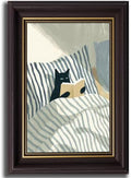 Dark Brown Framed-Black Cat Reading Wall Art, Funny Animal Canvas Prints by LYNARTFNWallArt