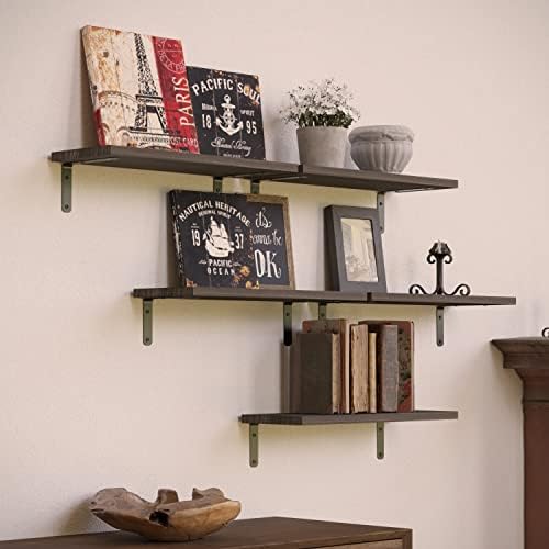 RICHER HOUSE Rustic Wood Floating Shelves Set of 5, Wall Mounted Shelf 16in - Image 5