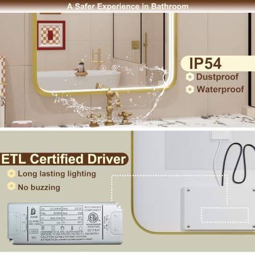 24"x36" Gold LED Bathroom Mirror - Image 5