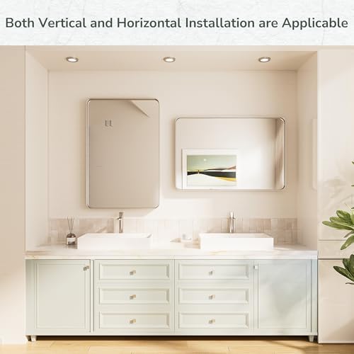 TokeShimi 24x36 Brushed Nickel Bathroom Wall Mirror Vanity Metal Frame Round - Image 3