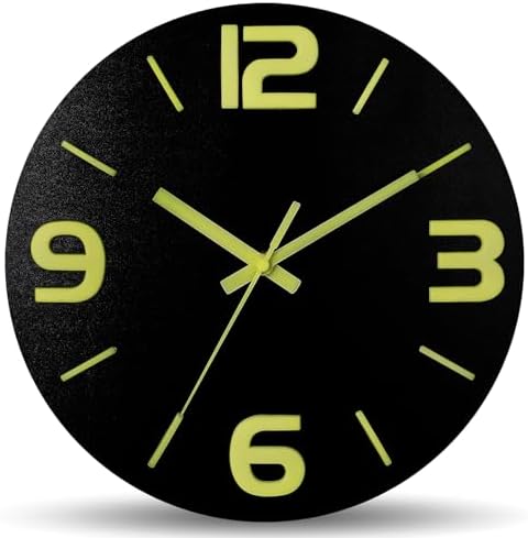 HZDHCLH Wood Wall Clock Glow in The Dark, Luminous Wall Clocks by HZDHCLH