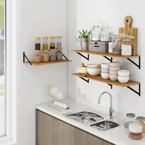 Heimlove 48W x 12D Deep Floating Shelves Set of 2 Oak - Image 6