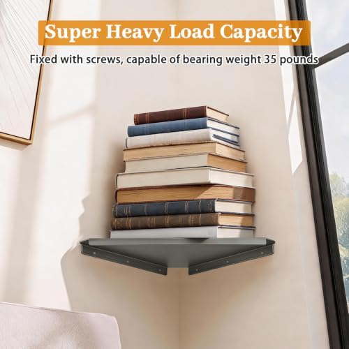 12" Gray Large Corner Floating Shelf Wall Mounted, Metal 2 Pcs - Image 4