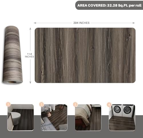 Wood Grain Peel and Stick Floor Tiles, 11.8" W × 394" L, Dark Color - Image 5