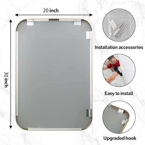 20x30 Inch Gold Bathroom Mirror, Brushed Brass Gold Metal Framed Rectangular - Image 5