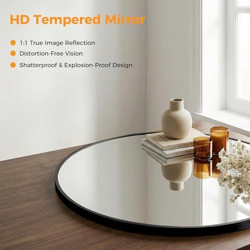 28 Inch Black Round Bathroom Wall Mirror, Round Mirrors - Image 5