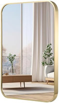 20x30 Inch Gold Bathroom Mirror, Brushed Brass Gold Metal Framed Rectangular by JENBELY