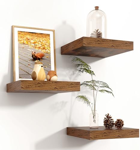 8"x8" Square Floating Shelves for Wall, Rustic Brown Finish by Venusmiles