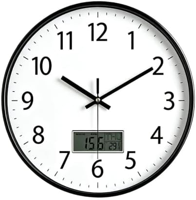 SIN&MI Wall Clock 12 Inch LCD Display Number Frame Glass Cover Non-Ticking by SINMI
