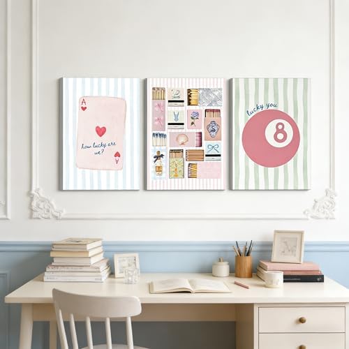 3Pcs Trendy Preppy Canvas Wall Art Pink Blue Matchbox Lucky 8 Ball Pictures - Image 2