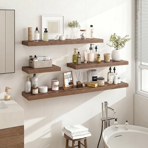 Acovy 40 Inch Floating Shelves, 3D Textured Wood Grain, Wooden Shelves - Image 2