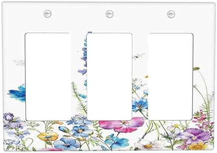 Light Switch Covers Boho Colorful Flowers Plants And Dragonflies 3 Gang Rocker by Lightswitchcovers