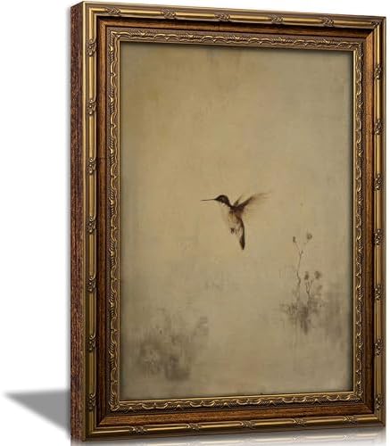 Vintage Gold Framed Hummingbird Wall art, Antique Flying Bird Oil Painting by JPDSIIPXZwallart