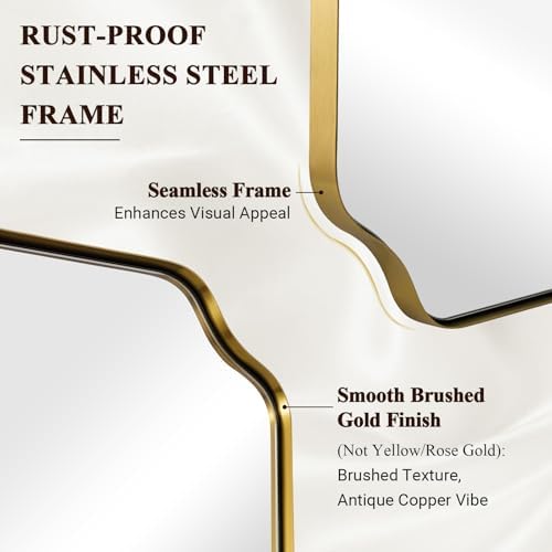 ANDY STAR 28"x36" Brushed Brass Bathroom Mirror, Scalloped Mirror - Image 4