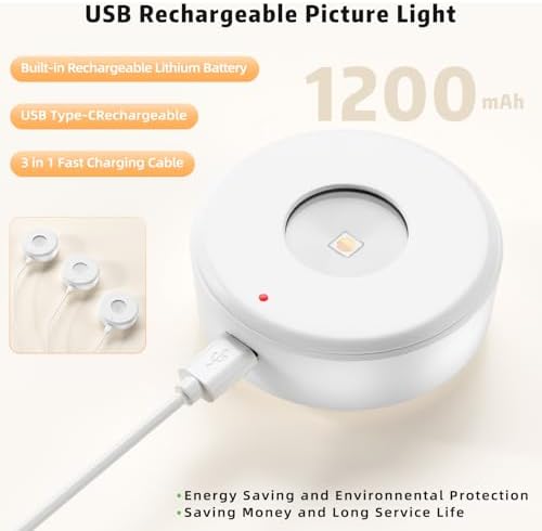 3 Pcs Picture Lights, Rechargeable Battery Operated Dimmable 3-Color Wall Light - Image 5