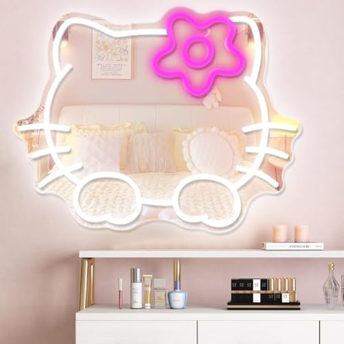 Anime Hello Kit Mirror Neon sign Dimmable Led Neon Mirror Sign by Cheunyar