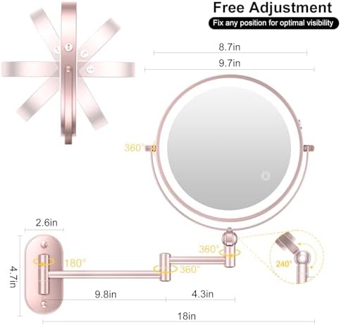 9" Wall Mounted Lighted Makeup Mirror, 4000mAh Rechargeable Double Sided 1X/30X - Image 3