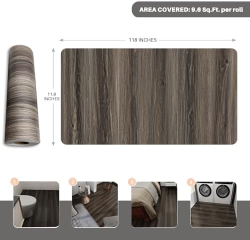 Wood Grain Peel and Stick Floor Tiles, 11.8" W × 118" L, Dark Color - Image 2