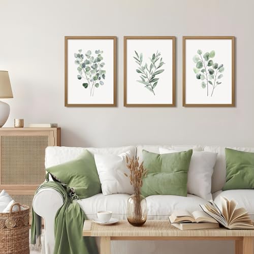 Botanical Wall Art Sage Green Canvas Wall Decor Eucalyptus Art Watercolor Plant - Image 3