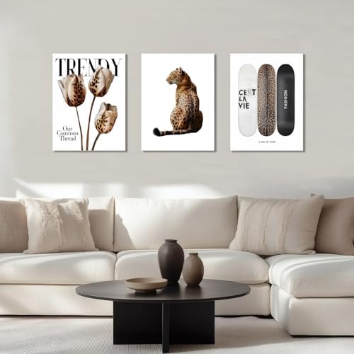 Trendy Leopard Canvas Wall Art Set of 3 Cheetah Printed Preppy Fashion - Image 6