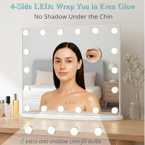 LUXFURNI Vanity Mirror with Lights, 23.6" Hollywood Makeup Mirror White - Image 2