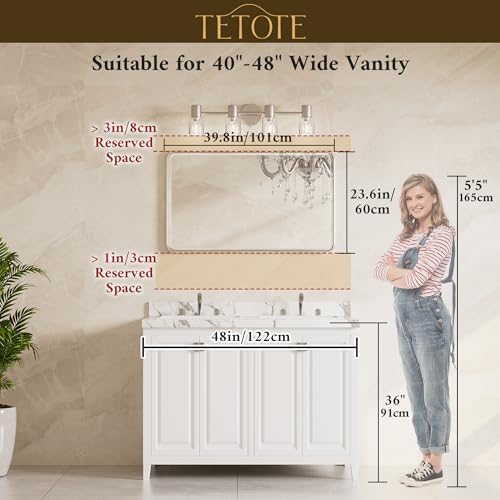 TETOTE Brushed Gold Mirrors for Wall 40 x 24 Beveled Edge Tempered Glass - Image 2