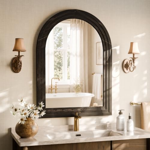 Arched Wall Mirror 30" x 40", Solid Wood Frame Bathroom Mirror - Image 2