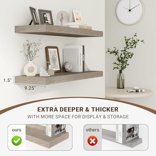 Acovy 36 Inch Floating Shelves, 3D Textured Wood Grain, Wooden Shelves - Image 4