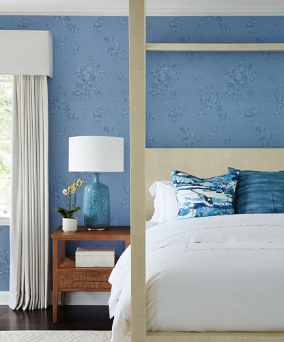 Erfoni Grey Blue Peel and Stick Wallpaper Floral Embossed Contact Paper - Image 2