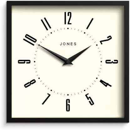 JONES CLOCKS® Box wall Clock | Retro Square Clock | 10" | Black | Easy to Read by JONESCLOCKS