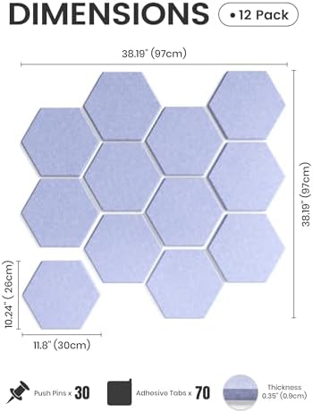 Fluxynara 12-Pack Hexagon Felt Bulletin Board Tiles, Soft Periwinkle - Image 2
