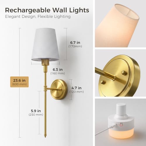 Battery Operated Wall Sconce: Set of 2 Wireless Wall Light 12000mAh - Image 6
