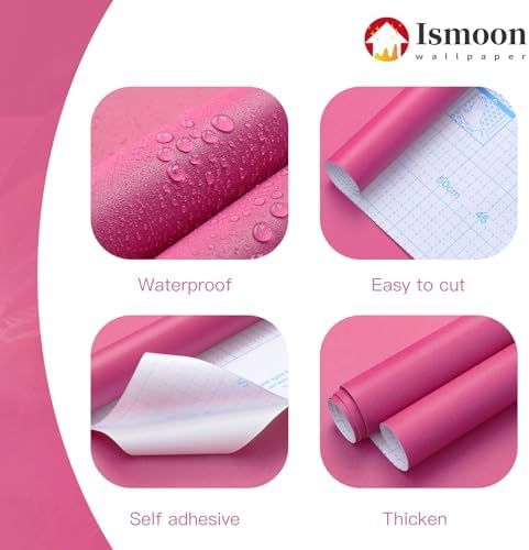 Ismoon 17.7inx118in Pink Wallpaper Peel and Stick Wallpaper Pink Contact Paper - Image 3
