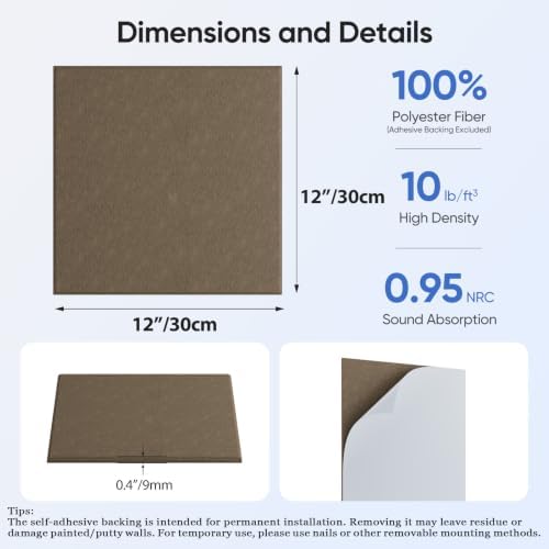 Square Acoustic Panels, 12 Pack Self-Adhesive Sound Panels - Image 3